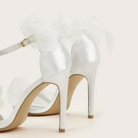 Asdoklhq сандали за жени Сватбени обувки за жени Лятна елегантна бяла дантела лък стилетки токчета изискани ежедневни глезени Сандали Уайт 35