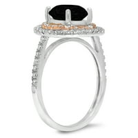 2. CT Brilliant Round Cut Natural Ony 14K White Rose Gold Halo Solitaire с акценти пръстен SZ 7.5