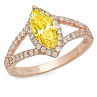 1. CT Brilliant Marquise Cut симулиран жълт диамант 14K розово злато халианс с акценти пръстен SZ 7.25