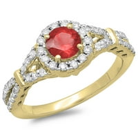 Колекция DazzlingRock 14k кръг Ruby & White Diamond Ladies Split Shank Bridal Angagement Halo Ring, жълто злато, размер 5.5