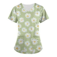 Leylayray дамска блуза Женска модна флорална щампа с най-важното деколте с къси ръкави с джобове от печатни върхове тениски зелени xxl