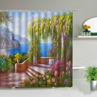 Европейски стил селска маслена живопис пейзаж душ завеси цветя растение лебед пейзаж водоустойчив декор за баня кърпа завеса