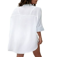 Glookwis дамски твърди цветни ризи Основна блуза Елегантни ежедневни върхове с дълъг ръкав ревера на върха туника риза