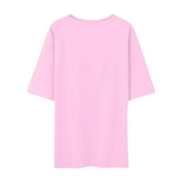 Дамски блузи Женски моден бейзбол отпечатани с къс ръкав кръгла шия предно рамо ретро лятна разхлабена риза горна розова xxxl