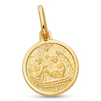 Солидна 14k жълто злато Кръщение висулка истински християнски полирана монета медальон религиозен чар кръг дизайн