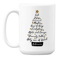Кой е Исус, християнско коледно дърво бяло керамично кафе и чай чаша