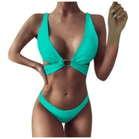 Cara Lady Women's Bikini Solid Set Swimsuit Два напълнени сутиен бански костюми плажни дрехи Зелени m