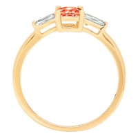 0. CT Brilliant Emerald Cut Симулиран червен диамант 14K Жълто злато тритонен пръстен SZ 7.5