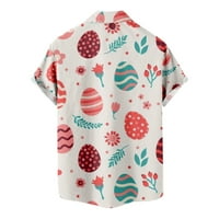 Hinvhai плюс размер най -горният клирънс Мъжки копчета Великденски печат с джобна обратна риза с къс ръкав блуза червено 4