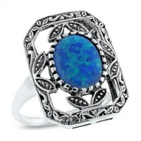 Стил Solid Sterling Silver-създаден син огън Opal Ring #1048Z