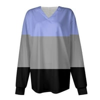 Strungten Women Mashion Casual Color Longleve Color Block V-образен пуловер с качулка с качулка с качулка